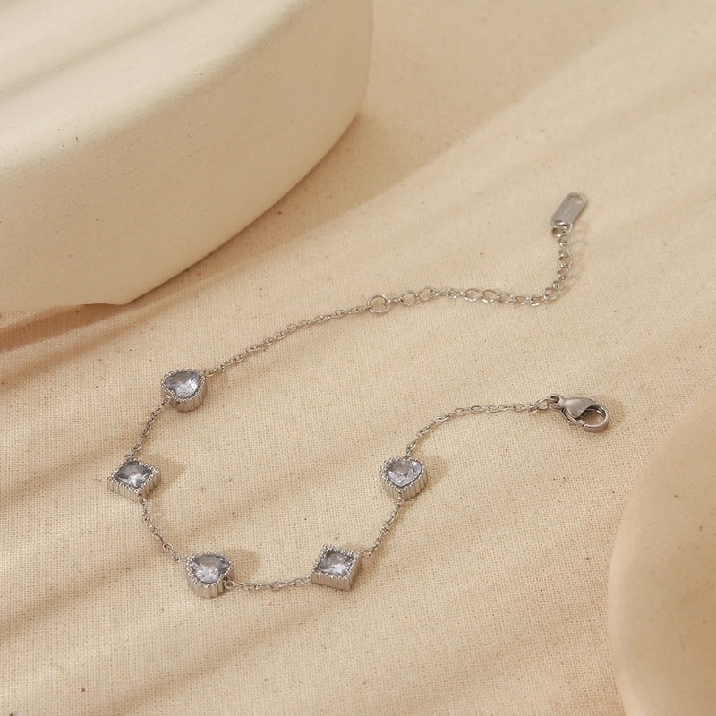 Minimalist Commute Geometric Heart Shape Solid Color 304 Stainless Steel Zircon 18K Gold Plated Inlay Jewelry Set