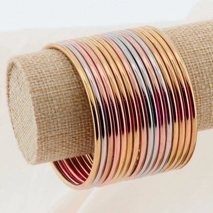 304 Stainless Steel 18K Gold Plated Minimalist Round Solid Color Bangle