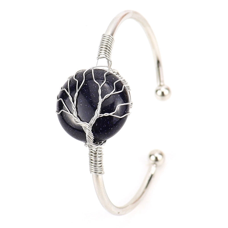 Minimalist Round Artificial Crystal Natural Stone Copper Handmade Bangle