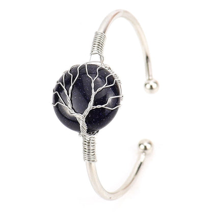 Minimalist Round Artificial Crystal Natural Stone Copper Handmade Bangle