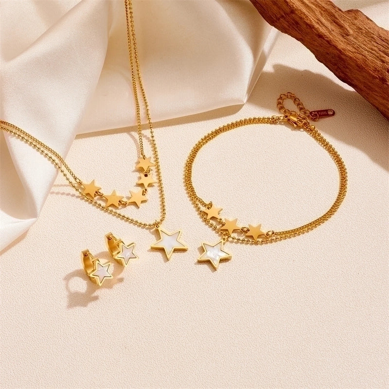 Elegant Minimalist Star Titanium Steel Acrylic 18K Gold Plated Inlay Earrings Anklet Necklace