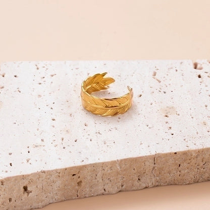 INS Style Leaf 304 Stainless Steel Plating Hollow Out Open Ring