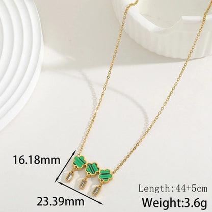 Elegant Cute Minimalist Flower 304 Stainless Steel Acrylic Zircon 18K Gold Plated Inlay Pendant Necklace