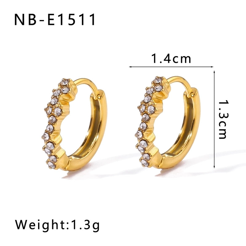 1 Piece Modern Style Minimalist Classic Style Geometric Inlay 304 Stainless Steel Rhinestones Glass Bead 18K Gold Plated Earrings