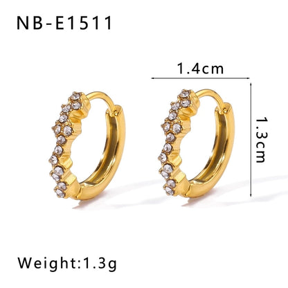 1 Piece Modern Style Minimalist Classic Style Geometric Inlay 304 Stainless Steel Rhinestones Glass Bead 18K Gold Plated Earrings
