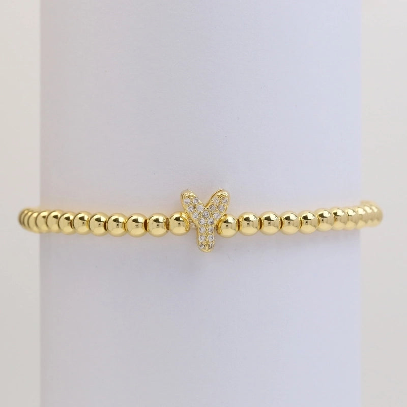 Xi Yin Hot Sale Brass Micro-Inlaid Bubble Balloon Diy26 English Letters Copper Bead Beaded Elastic Wire Bracelet