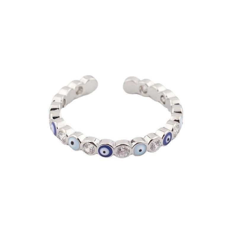 Cute Vintage Style Minimalist Devil's Eye Copper Enamel Plating Inlay Zircon 14k Gold Plated White Gold Plated Open Rings