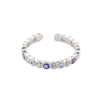 Cute Vintage Style Minimalist Devil's Eye Copper Enamel Plating Inlay Zircon 14k Gold Plated White Gold Plated Open Rings