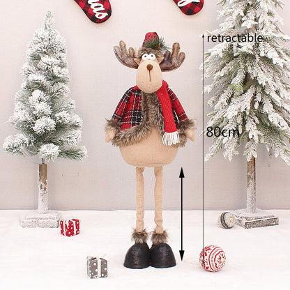 2 Pieces Christmas Stretchable Doll Red Plaid Fabric Doll Gift Elderly Snowman Mall Decoration Ornament Decoration Supplies