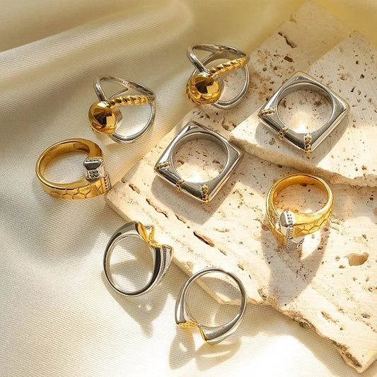 Hip-Hop Roman Style Commute Geometric 304 Stainless Steel 14K Gold Plated Mixed Metal Rings