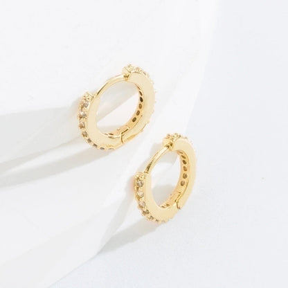 Minimalist O-shape Inlaid Zircon Copper Gold Plated Earrings