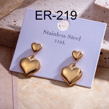 1 Pair Fashion Heart Shape Plating 304 Stainless Steel Drop Earrings Ear Studs