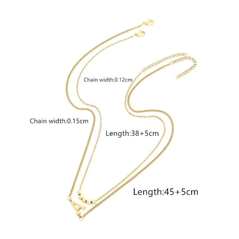 2 Pcs/set Gold Classic Fashion Initial Letter Copper Bead Stainless Steel Bracelet Women Necklace Suit