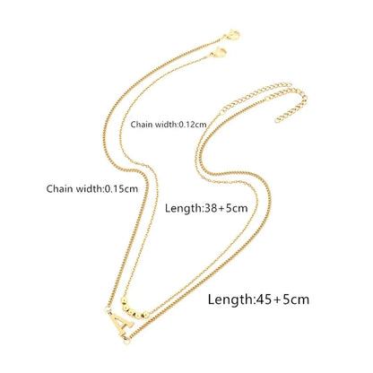 2 Pcs/set Gold Classic Fashion Initial Letter Copper Bead Stainless Steel Bracelet Women Necklace Suit