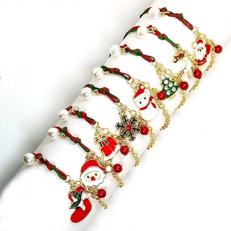 Cute Santa Claus Christmas Socks Snowflake Stainless Steel Bracelets In Bulk Christmas