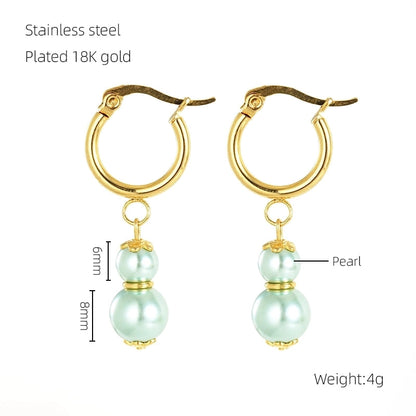 1 Pair Elegant Classical Round Pearl Plating 304 Stainless Steel 18K Gold Plated Drop Earrings