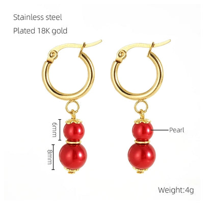 1 Pair Elegant Classical Round Pearl Plating 304 Stainless Steel 18K Gold Plated Drop Earrings
