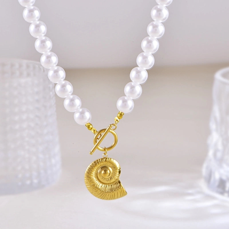 Sweet Minimalist Heart Shape Bow Knot Pearl Zircon Imitation Pearl Titanium Steel Necklace