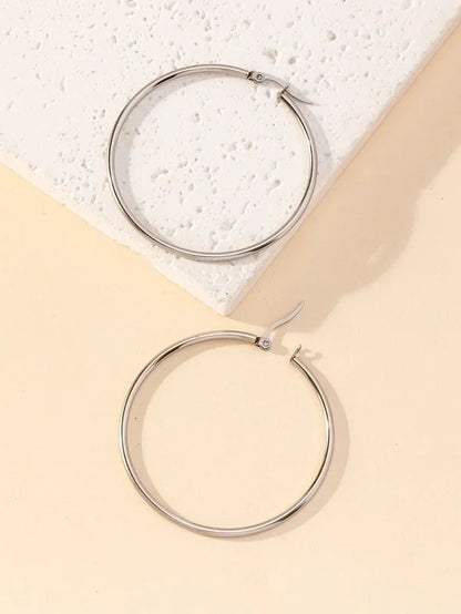 1 Pair Y2k Lady Artistic Solid Color Stainless Steel Hoop Earrings