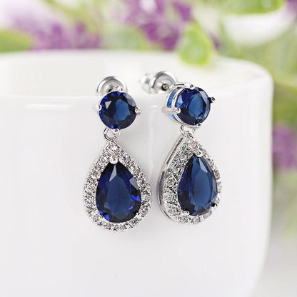 1 Pair Elegant Water Droplets Inlay Copper Crystal Zircon White Gold Plated Drop Earrings