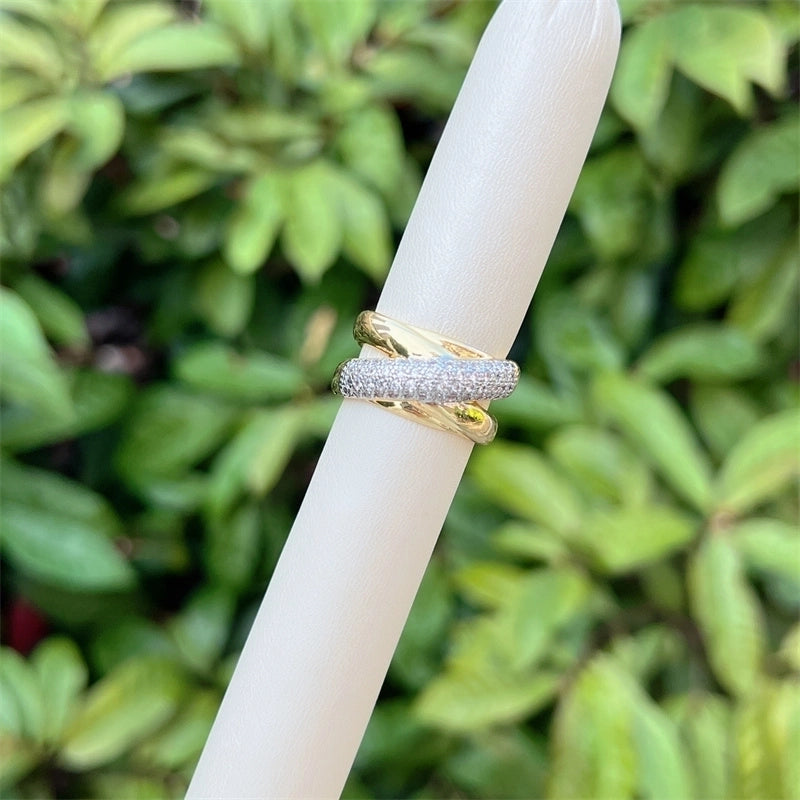 Copper 18K Gold Plated Inlay Geometric Zircon Open Rings