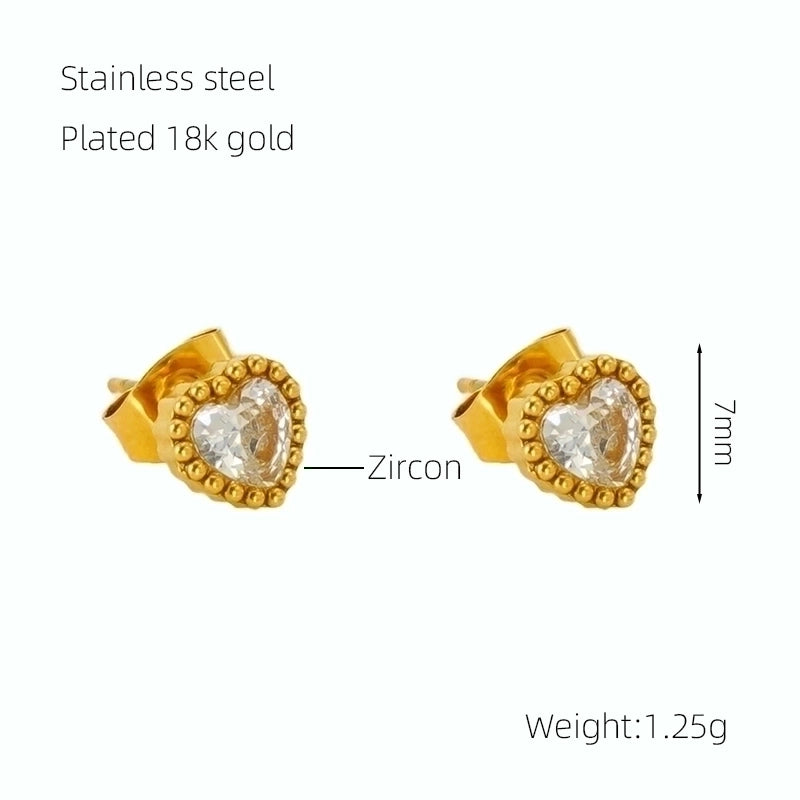 1 Pair Glam Retro Heart Shape Plating Inlay 304 Stainless Steel Rhinestones 18K Gold Plated Drop Earrings