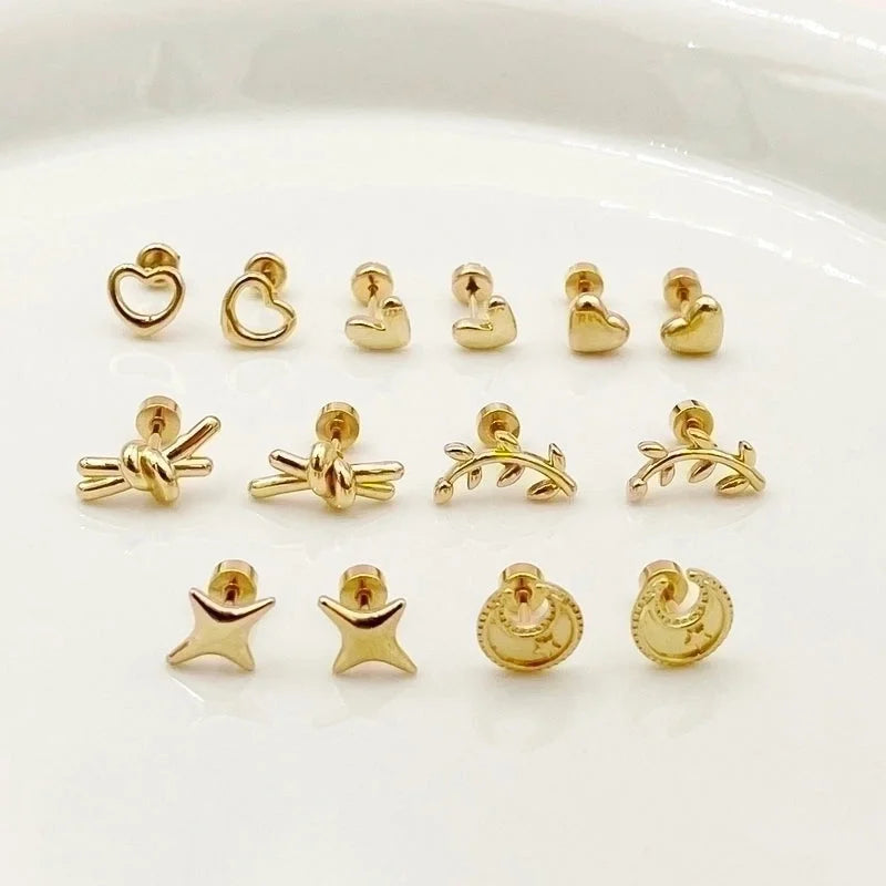 1 Pair Basic Minimalist Star Moon Heart Shape Plating 304 Stainless Steel 14K Gold Plated Ear Studs
