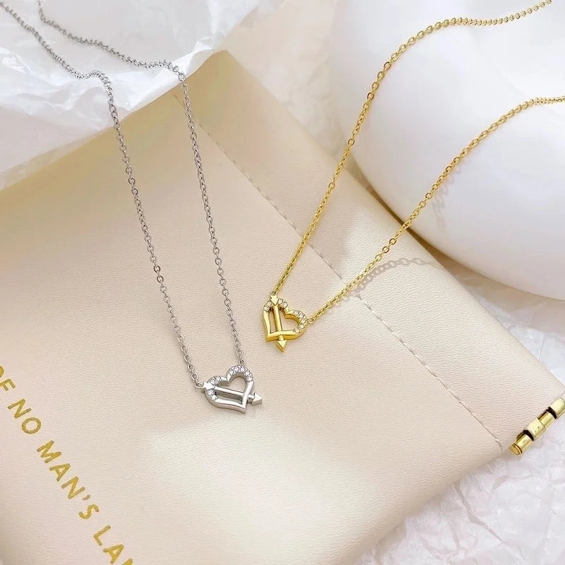 Minimalist Heart Shape 304 Stainless Steel Zircon White Gold Plated Gold Plated Plating Inlay Pendant Necklace