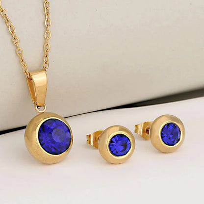 Luxurious Classic Style Shiny Round 304 Stainless Steel Crystal Zirconium 18K Gold Plated Plating Jewelry Set