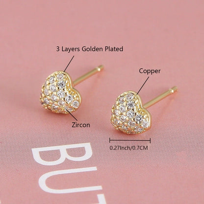 1 Pair Elegant Minimalist Geometric Double Heart Snake Hollow Out Inlay Copper Zircon 18K Gold Plated Ear Studs