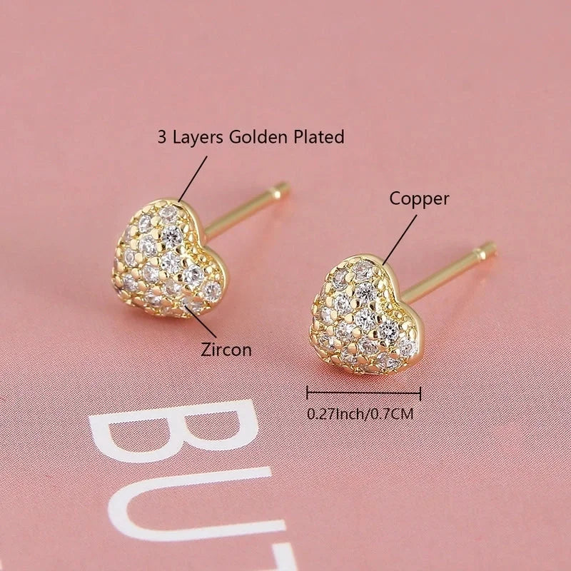 1 Pair Elegant Minimalist Geometric Double Heart Snake Hollow Out Inlay Copper Zircon 18K Gold Plated Ear Studs
