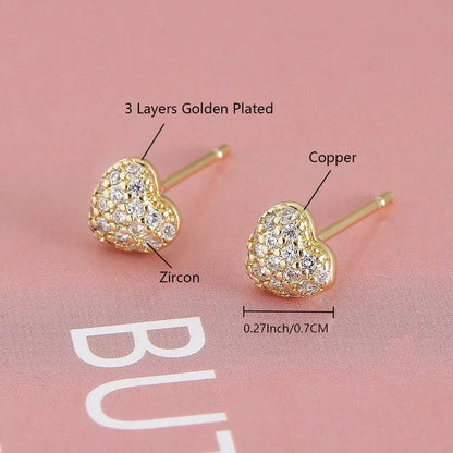 1 Pair Elegant Minimalist Geometric Double Heart Snake Hollow Out Inlay Copper Zircon 18K Gold Plated Ear Studs