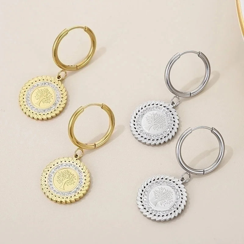 Elegant Lady Tree Titanium Steel 18K Gold Plated Plating Earrings Necklace