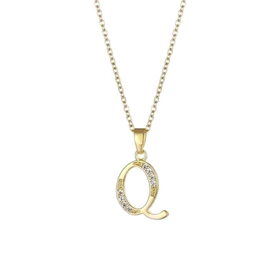 Stainless Steel Titanium Steel 18K Gold Plated Fashion Plating Inlay Letter Zircon Pendant Necklace