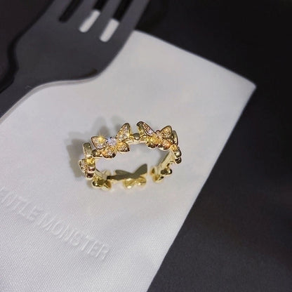 Fashion Heart Shape Butterfly Copper Plating Zircon Open Ring