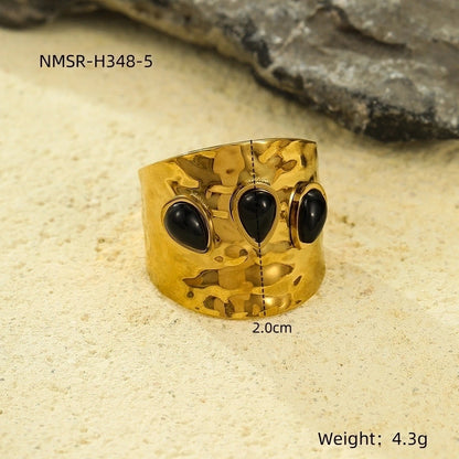 Modern Style Classic Style Geometric 304 Stainless Steel Natural Stone Plating Open Rings