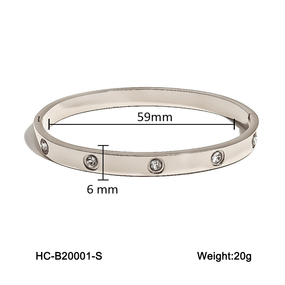IG Style Round Stainless Steel Diamond Inlay Bangles