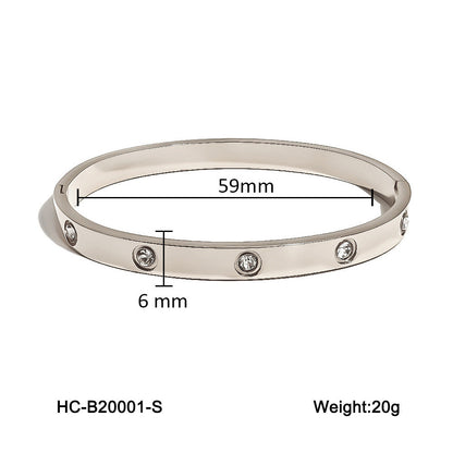 IG Style Round Stainless Steel Diamond Inlay Bangles