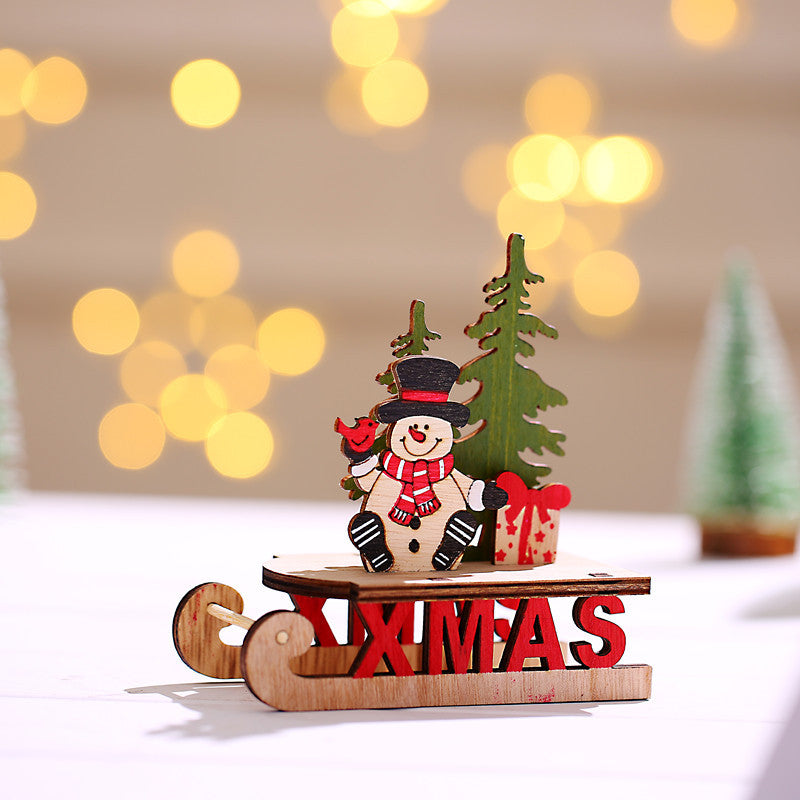 Christmas Decoration Supplies Wooden Diy Sleigh Ski Cartoon Old Man Desktop Ornaments Children's Gifts Small Gifts