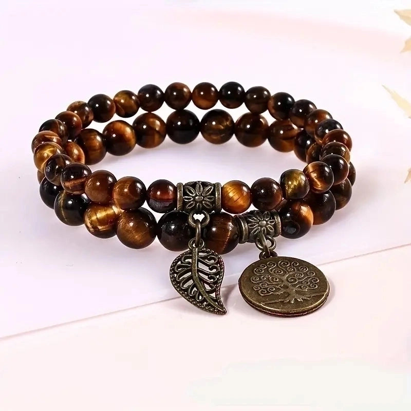 Vintage Style Ethnic Style Leaf Tree Agate Knitting Bracelets