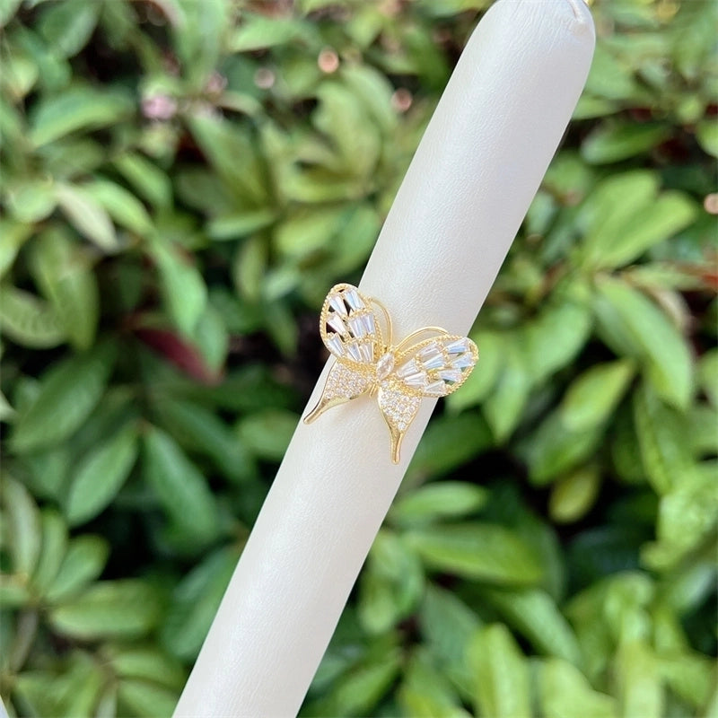 Copper 18K Gold Plated Inlay Butterfly Bow Knot Zircon Open Rings