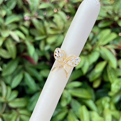 Copper 18K Gold Plated Inlay Butterfly Bow Knot Zircon Open Rings
