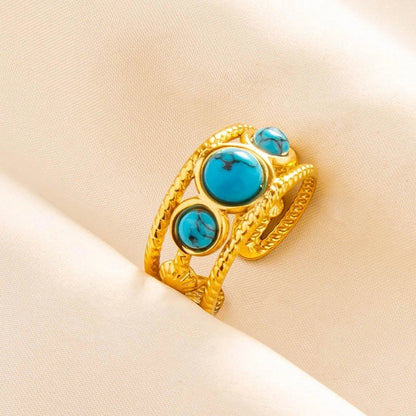 2 Pieces 304 Stainless Steel Minimalist Inlay Round Artificial Gemstones Rings