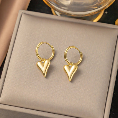 1 Pair Sweet Minimalist Heart Shape Bow Knot Shell Plating Titanium Steel Drop Earrings