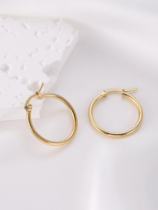 1 Pair Vintage Style Modern Style Minimalist Round Plating Titanium Steel 18K Gold Plated Hoop Earrings