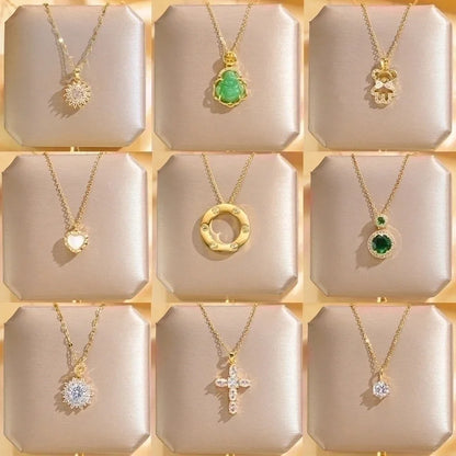 304 Stainless Steel Copper 18K Gold Plated Glam Luxurious Plating Inlay Solid Color Diamond Pendant Necklace