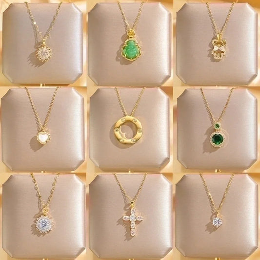 304 Stainless Steel Copper 18K Gold Plated Glam Luxurious Plating Inlay Solid Color Diamond Pendant Necklace