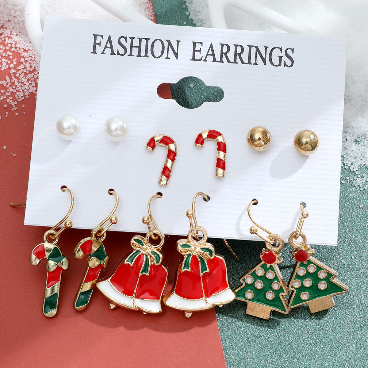 New Christmas Snowman Cane Earrings Set Cartoon Dripping Elk Wreath Earrings