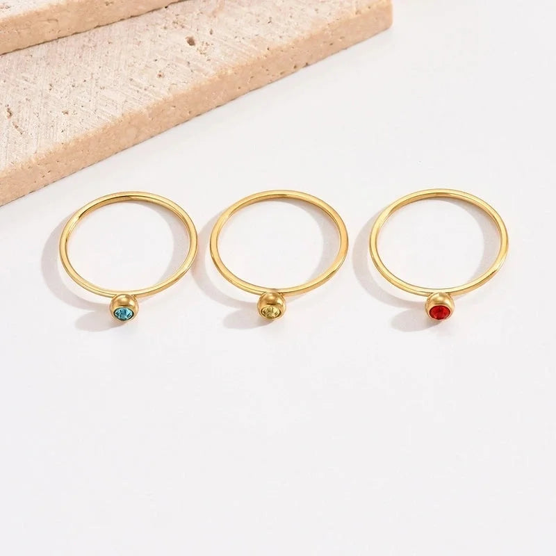 304 Stainless Steel 14K Gold Plated Casual Minimalist Polishing Plating Inlay Round Rhinestones Rings
