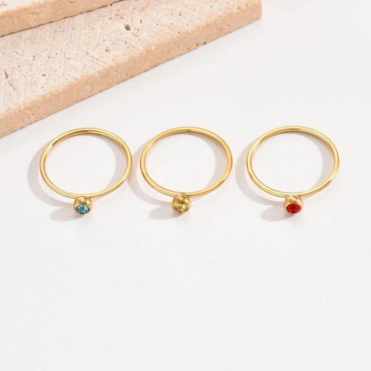 304 Stainless Steel 14K Gold Plated Casual Minimalist Polishing Plating Inlay Round Rhinestones Rings